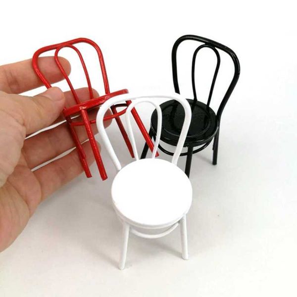 1PC 1 12 Dollhouse Miniature Iron Red White Chair Model For Dolls House Furniture For Dolls Mini Chair Toys For Children Y240807