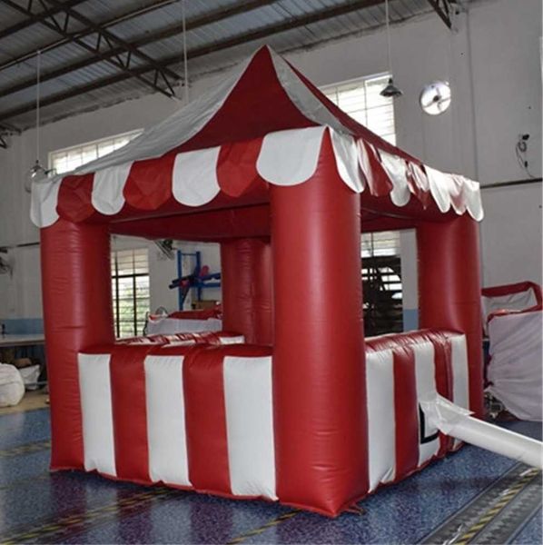 3.5m-8m Red White Customized Portable inflatable stand tent carnival cube booth cocession kiosk for candy floss popcorn fast food drink ice