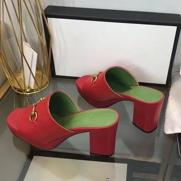 Summer high heel slippers fashion designer sandals metal buckle thick soled comfortable women&#039;s office shoes