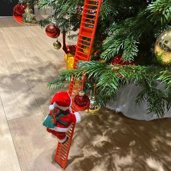 Electric Climbing Ladder Santa Claus Music Doll Christmas Ornament Decoration for Home Tree Hanging Decor Year Gift 241111