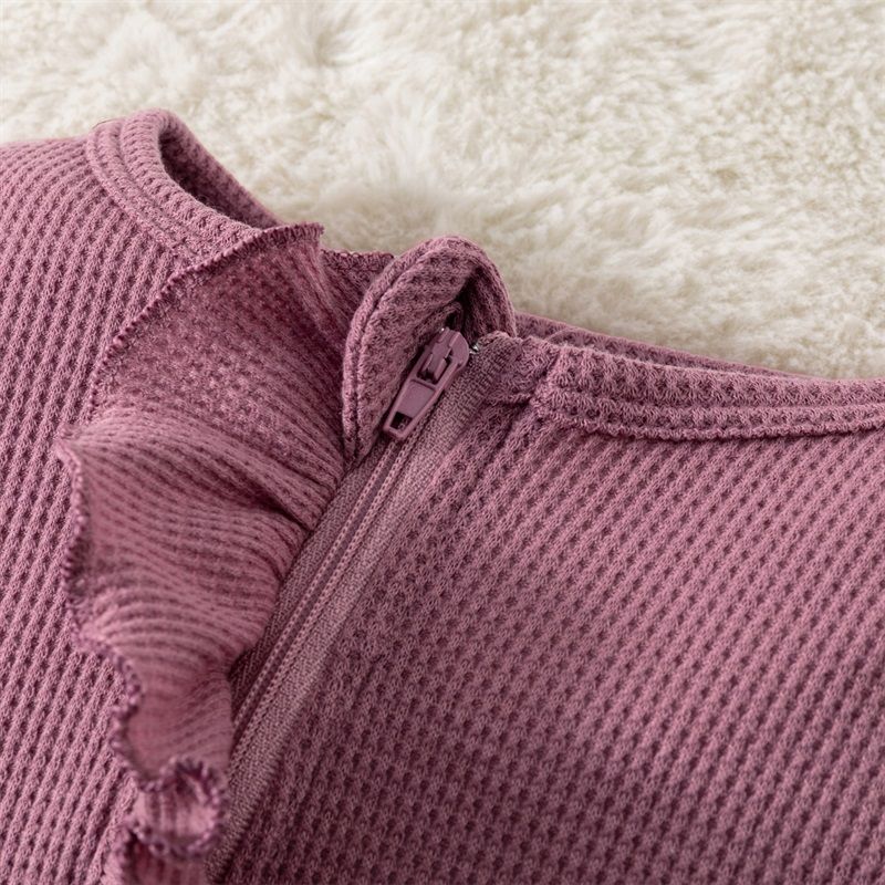 w473 Infant BabyGirl Footies Rompers Solid Color Long Sleeve Jumpsuits Winter Fall Clothes Bodysuits with Headband