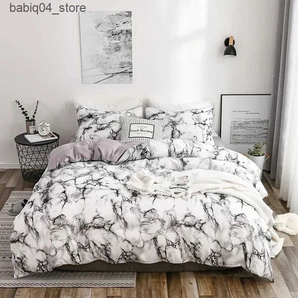 Bedding sets Marble Print Queen Bedding Set King Size Brushed Duvet Cover Set Soft Single Double Bed Quilt Cover Set Bedding Sets No Sheets