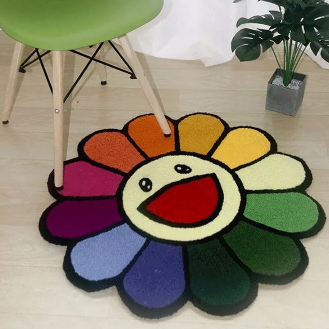 INS Cartoon Flower Round Carpet Anti-slip Children&#039;s Playground Soft Plush Rugs Coffee Table Rug Living Room Decor Floor Mats living bedroom ba