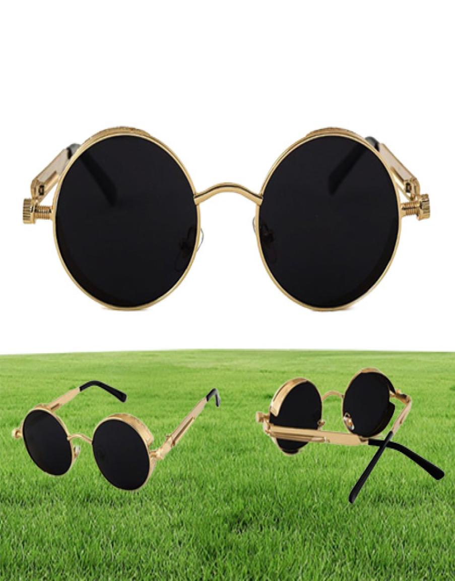 High Quality UV400 Gothic Steampunk Mens Sunglasses Coating Mirrored Sunglasses Round Circle Sun glasses Retro Vintage Gafas Mascu5095890