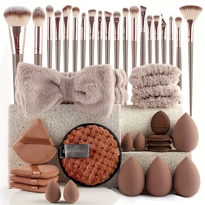 TEMU [makeup Tool Set] 20- 40pcs Makeup Tool Set | Including 20 High-quality Makeup Brushes, 1 Hat, 2 Wrist Straps, 1 Makeup Removing Foam, 4