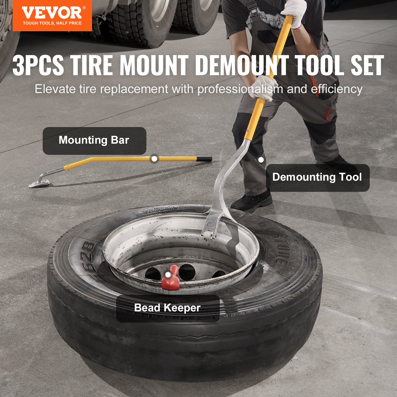 TEMU Vevor Tire Mount Demount Tool, 22.5 To 24.5 Inches, 3pcs Tire Changer Demount Tool To Aluminum And Steel Rims, With Extra Bead Keeper, Tire