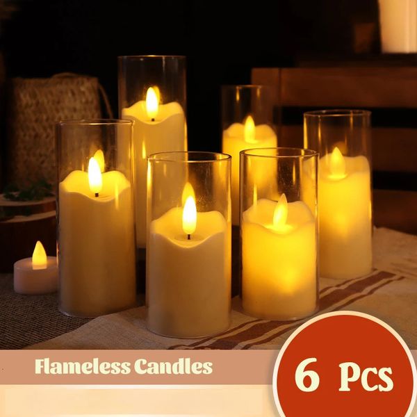 6 pieces of LED flameless electric candle lights acrylic glass batteries flashing fake tea lights candles in bulk for weddings and Christmas
