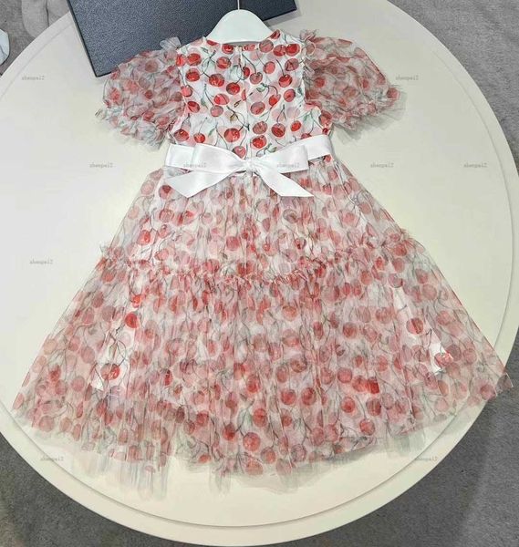 Luxury designer kids clothes girls dresses Cherry pattern baby skirt child frock Size 110-160 CM Bow tie waist design Princess dress
