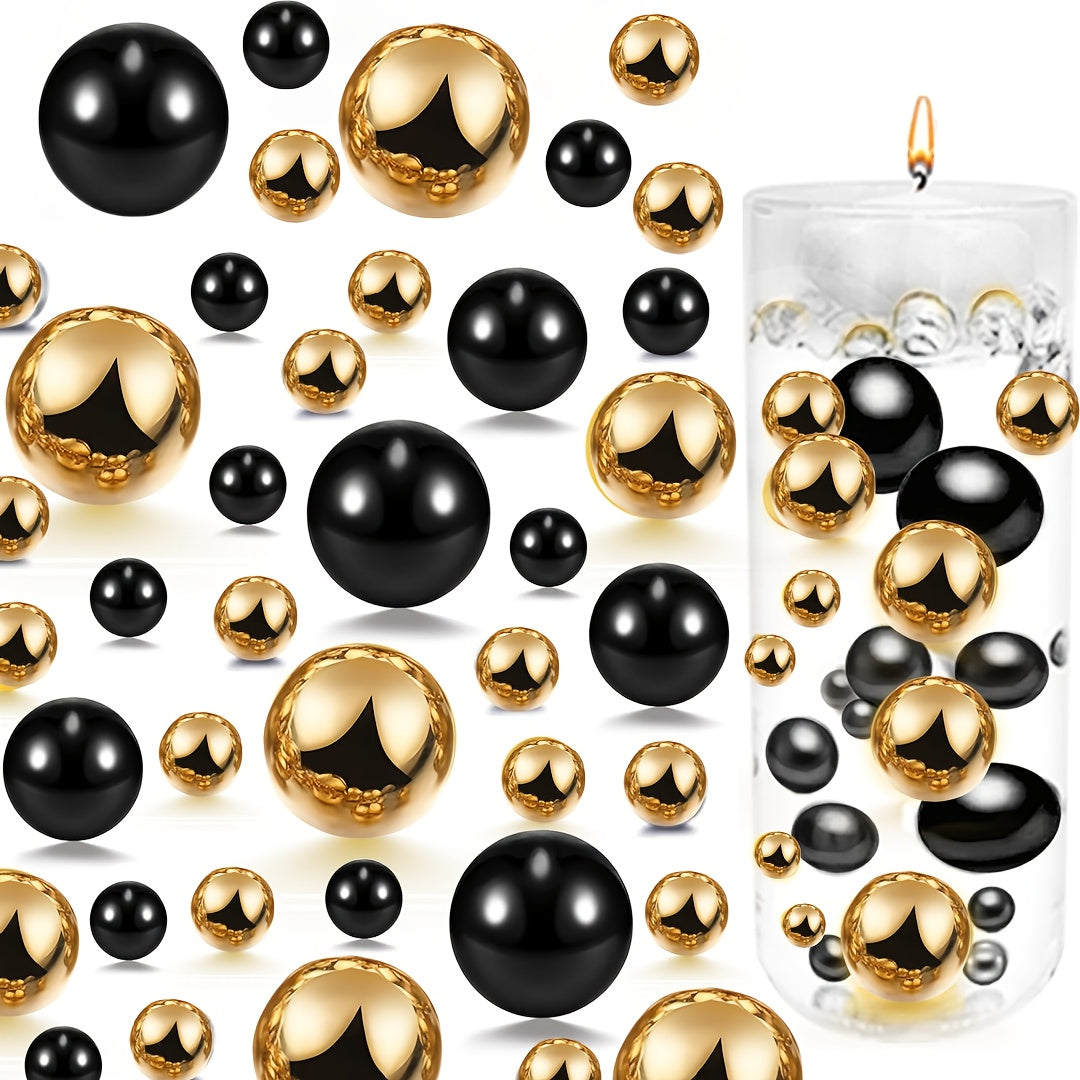 TEMU 660pcs Elegant Black And Golden Bead Vase Fillers - Ideal For Home Decor, Centerpieces, Weddings, Parties, & Father's Day, Pearlized Plastic