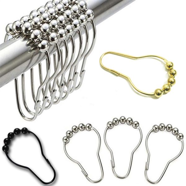 Shower Curtain Rings Hooks Bathroom Clip Easy Glide Hooks Polished Metal buckle Curtain Hooks LT1060