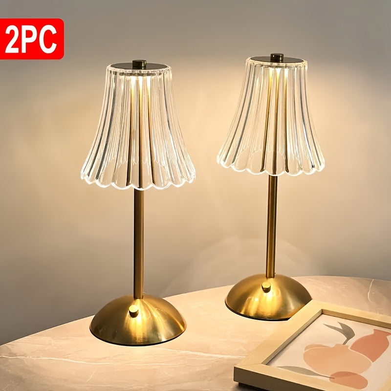 TEMU Dimmable Led Desk Lamps, 1-2pcs Geometric Tabletop Lighting With 3-way Adjustable Usb Rechargeable Touch Sensor, Rechargeable Cordless Vintage