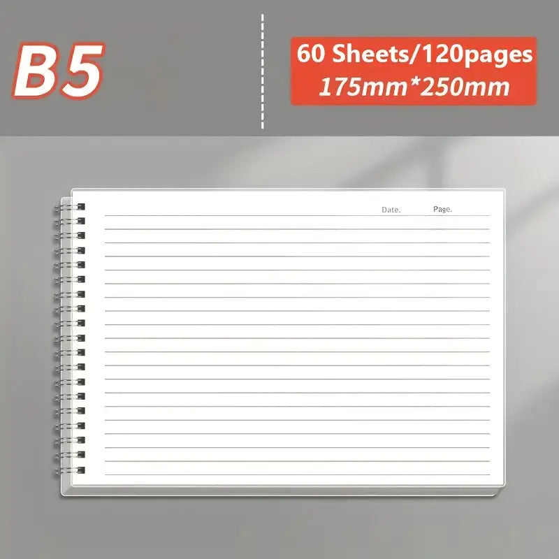 TEMU A B5 Size Spiral Notebook With 60 Sheets Or 120 Pages, Featuring Thick Transparent Lined Pages And A Horizontal Spiral Binding For Effortless