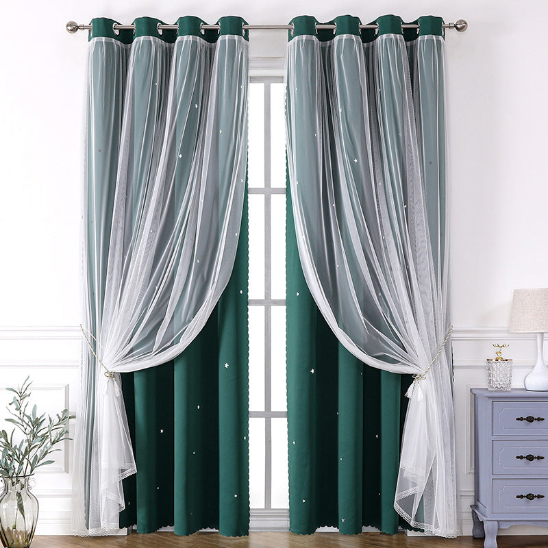 YL-36550 specializes in lace double-layer hollow star finished blackout curtain wholesale curtain