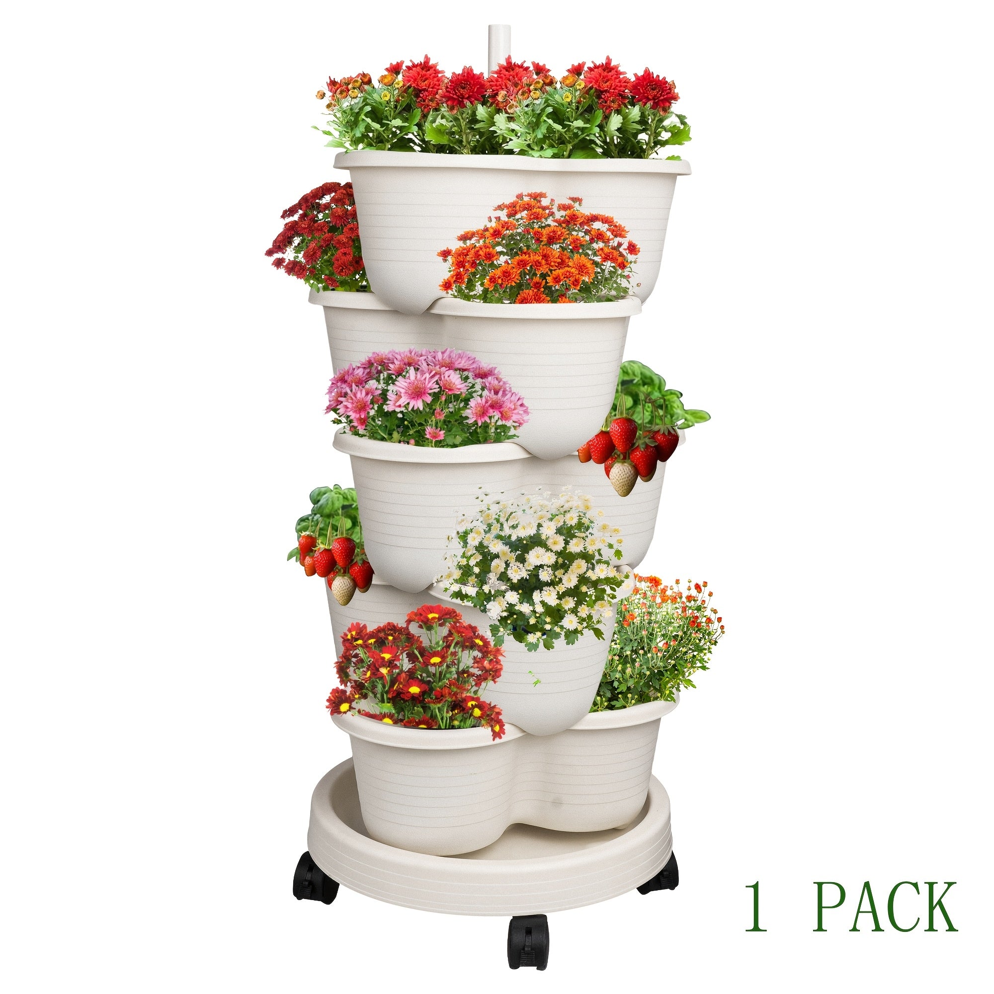 TEMU 1 Kit- 19pcs, 2 Kits- 38pcs 5 Tier Stack-able Planter For Strawberries, Flowers, Herbs, Vegetables, Vertical Of Vegetables And Succulents