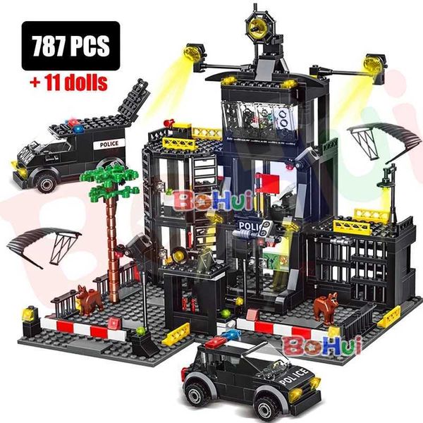Police Station City Model Building Blocks - SWAT Prison Car Policeman Boat Figures DIY Toy dh5727163