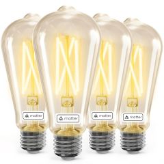 AiDot Linkind ST64 Matter Enabled Smart Edison Bulbs Work with Apple Home-Siri-Google Home-Alexa-SmartThings - 4 Packs