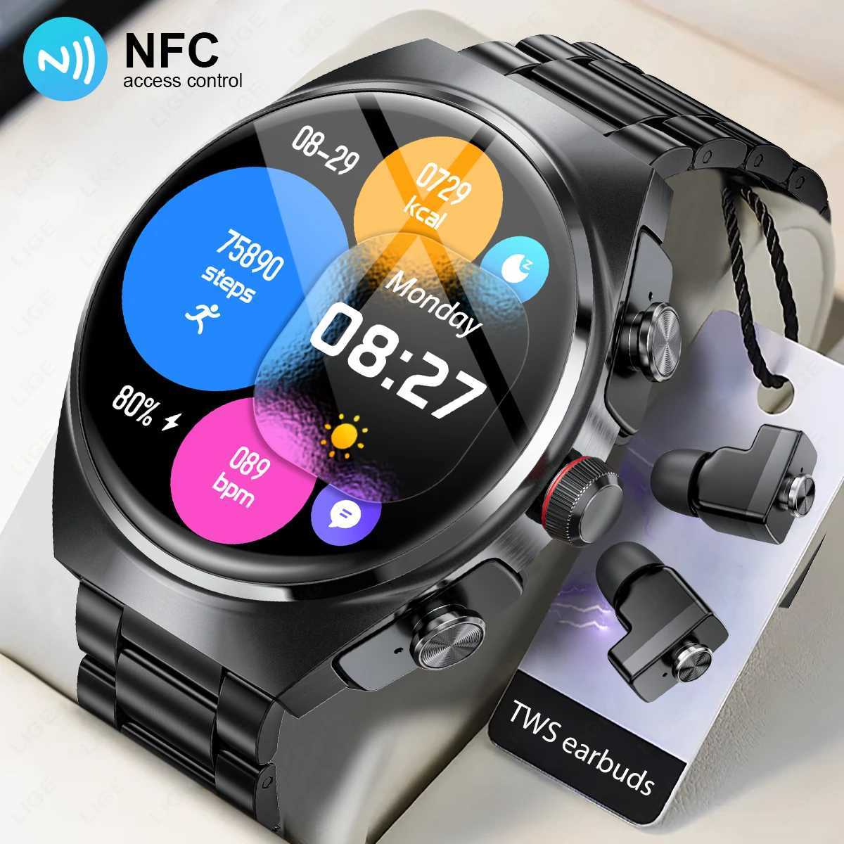LIGE Headset Smart Watch TWS 2 In 1 Wireless BT Headset Call NFC Health Monitoring Sports Music Smartwatch Waterproof O250926