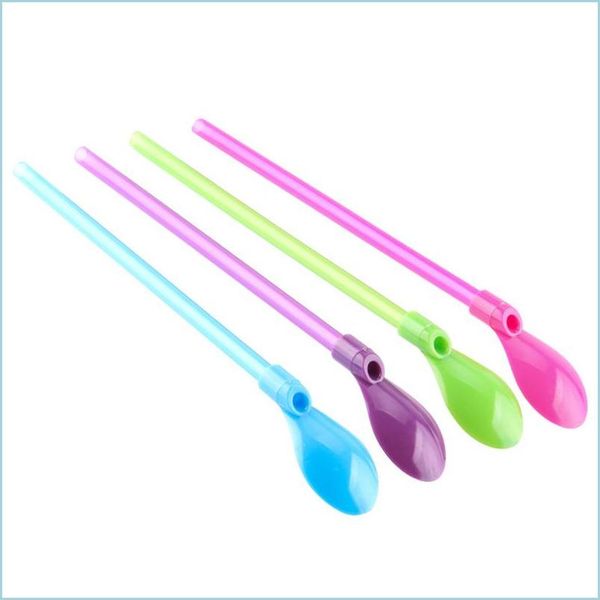Drinking Straws Sale New 2Pcs-Lot Creative Bar Plastic Sts Spoon Drinking Kitchen Accessories Onepiece Yerba Mate Dual Purpose Drop Dh9Vm