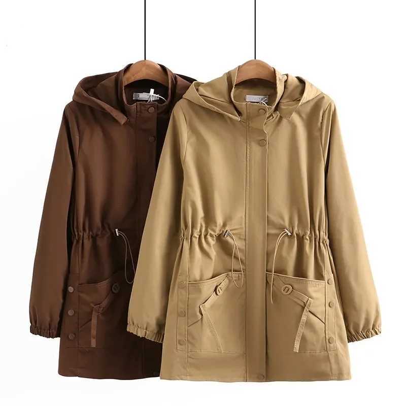 Women Trench Coat 2023 New Solid Mid Long Hooded Windbreaker Middle Aged Mothers Clothes Large Size 5XL 6XL 7XL Female OuterwearX240921