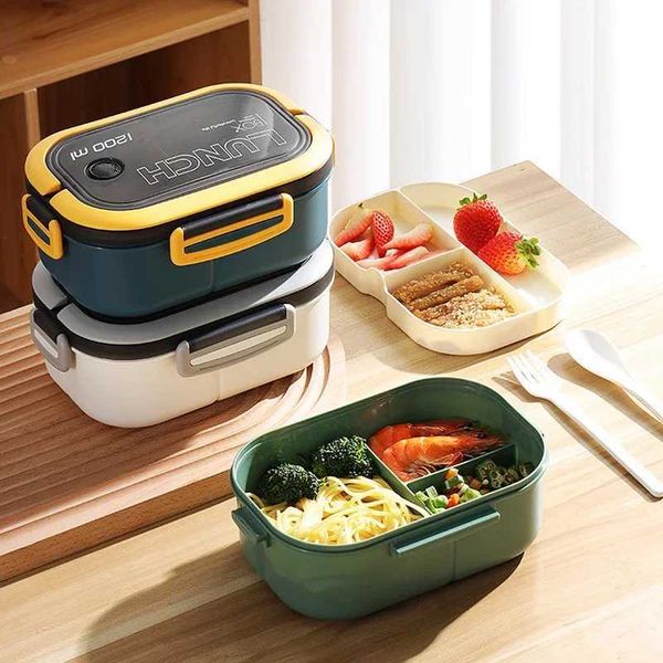 Single Double-layer Lunch Box with Fork and Spoon Portable Compartment Microwave Fruit Food BoxXJ240829