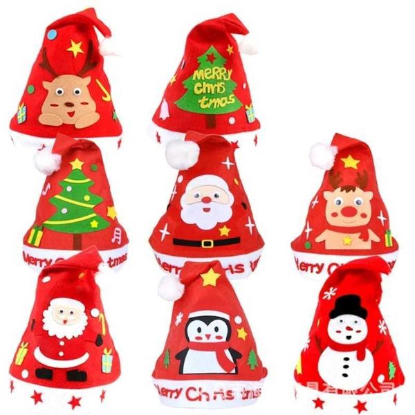 13cm Christmas Hat Craft Kits for Children Holiday Event Santa Home Hat for Kindergarten Bobble Hat Festival Decor DIY Handmade Y240921