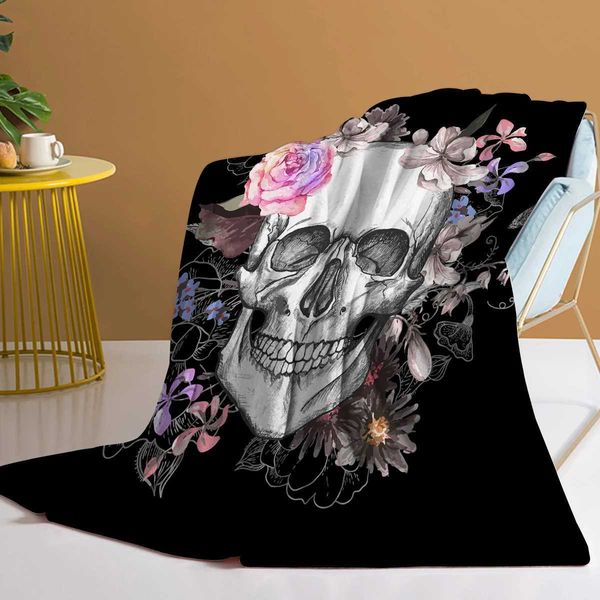 Flower Line Skull Blanket Printed Throw Blanket Plush Fluffy Flannel Fleece Blanket Soft Throws for Sofa Couch and BedXJ241221