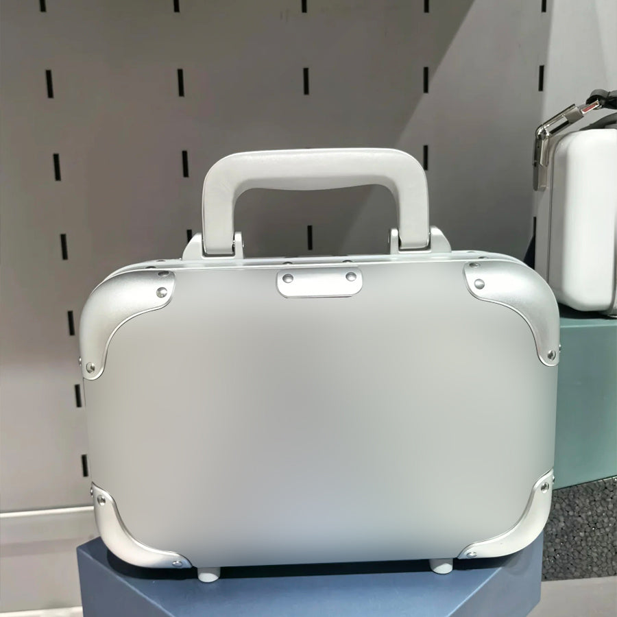 Designer Crossbody Case Messenger Bag Vertical Small Aluminum Alloy Box Construction Silver Shoulder Armpit Carry Options Suitable Daily Outings Tra