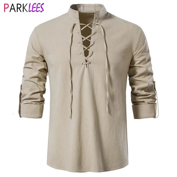 Mens escocês Jacobi Ghillie Kilt Camisa de linho Medieval Gothic Renaissance Camisa masculina Top Cosplay Pirate Clothing Top 241209