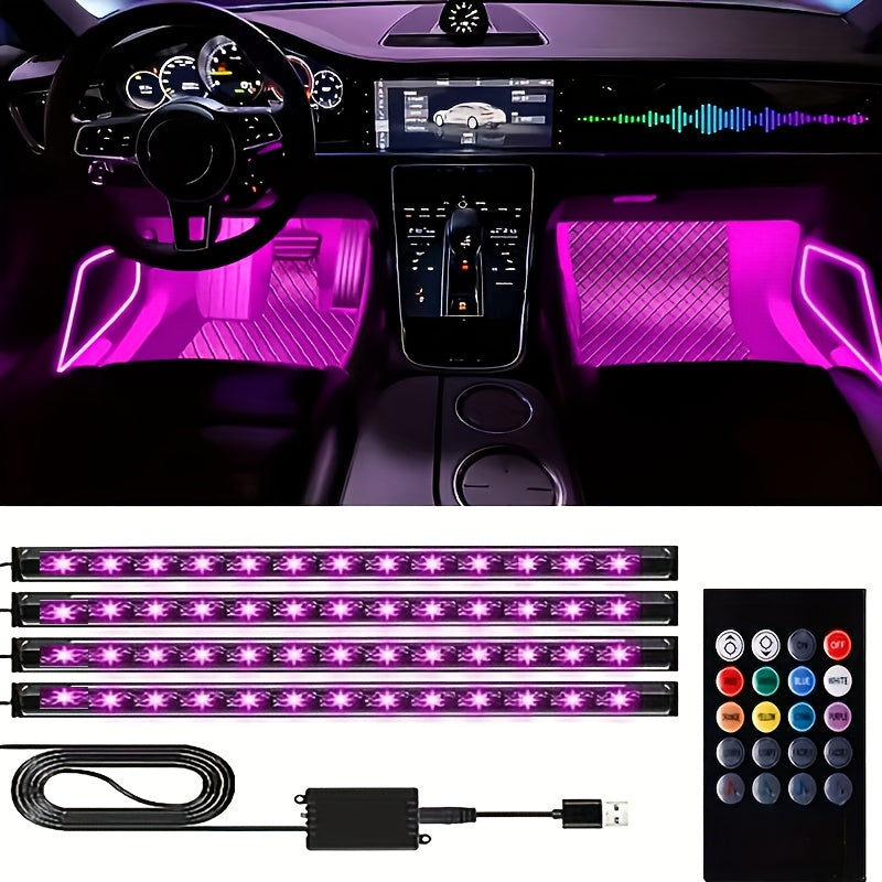 TEMU 4pcs Led Interior Lighting Kit - Usb, With Synchronized Music Function, Colored Floor Lamps For A Better Atmosphere, Without Battery