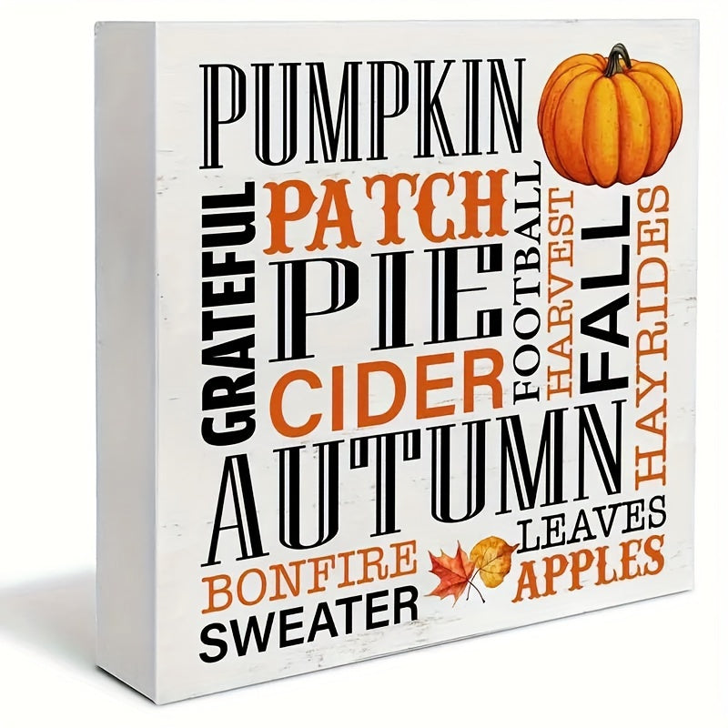 TEMU Autumn Inspirational Quotes Sign - 1pc Square Foam Pvc Decoration With Gourd And Maple Leaf, For Desktop Halloween & Fall Seasonal Home Office