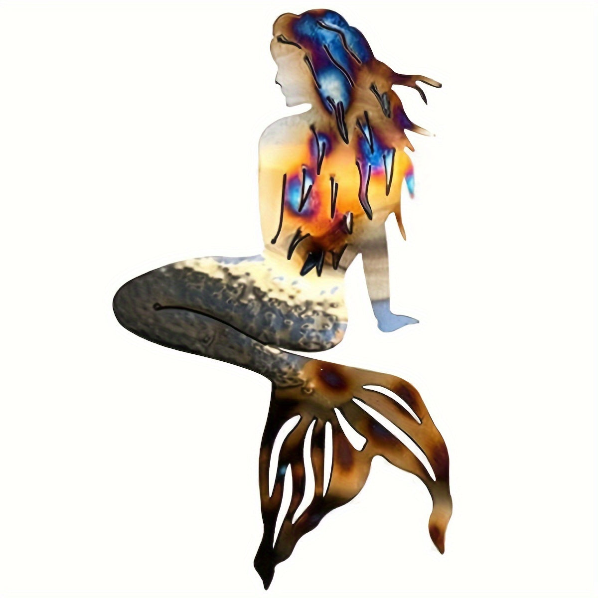 TEMU Mermaid Metal Art Wall Decor Wrought Iron Mermaid Handmade Creative Craft Panels Bathroom Hanging Decoration For Outdoor Patio Beach Room Art