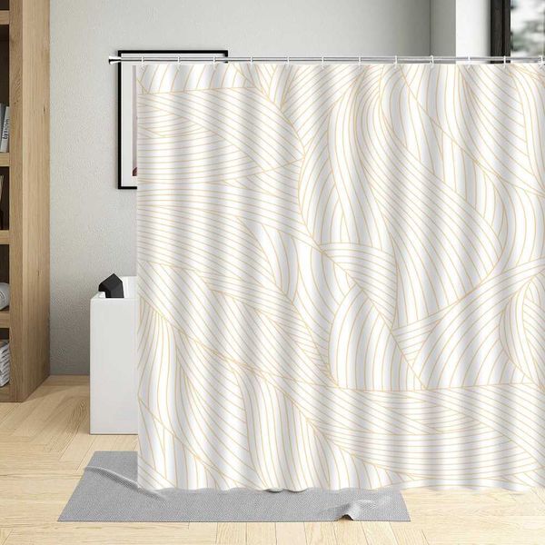 Northern Europe Simplicity Geometry Shower Curtain Pattern Wave Stripe Art Bathroom With Hook Waterproof Washable Fabric Suit M240824
