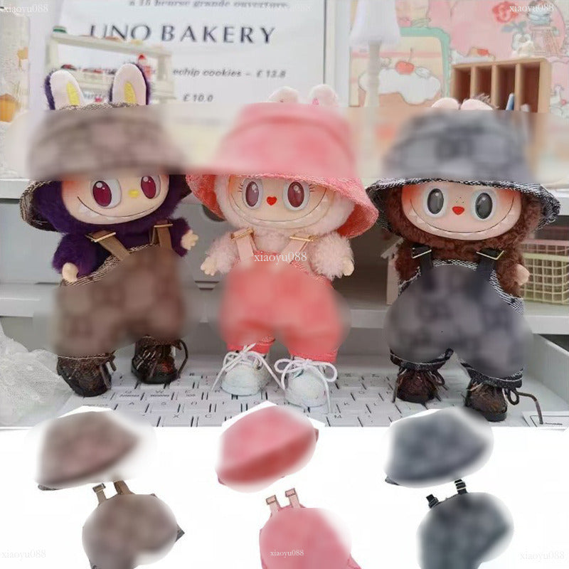 For Labubu Doll Clothes Plush Doll Accessories Designer Teenager Gifts Set Bucket Hat Overalls 10-15-17cm DIY Accessories Party Games Toys Gift (No