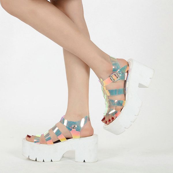 Large 2024 Size Summer New European Personality Dazzg White Platform Sandals Women&#039;s Shoes 6642