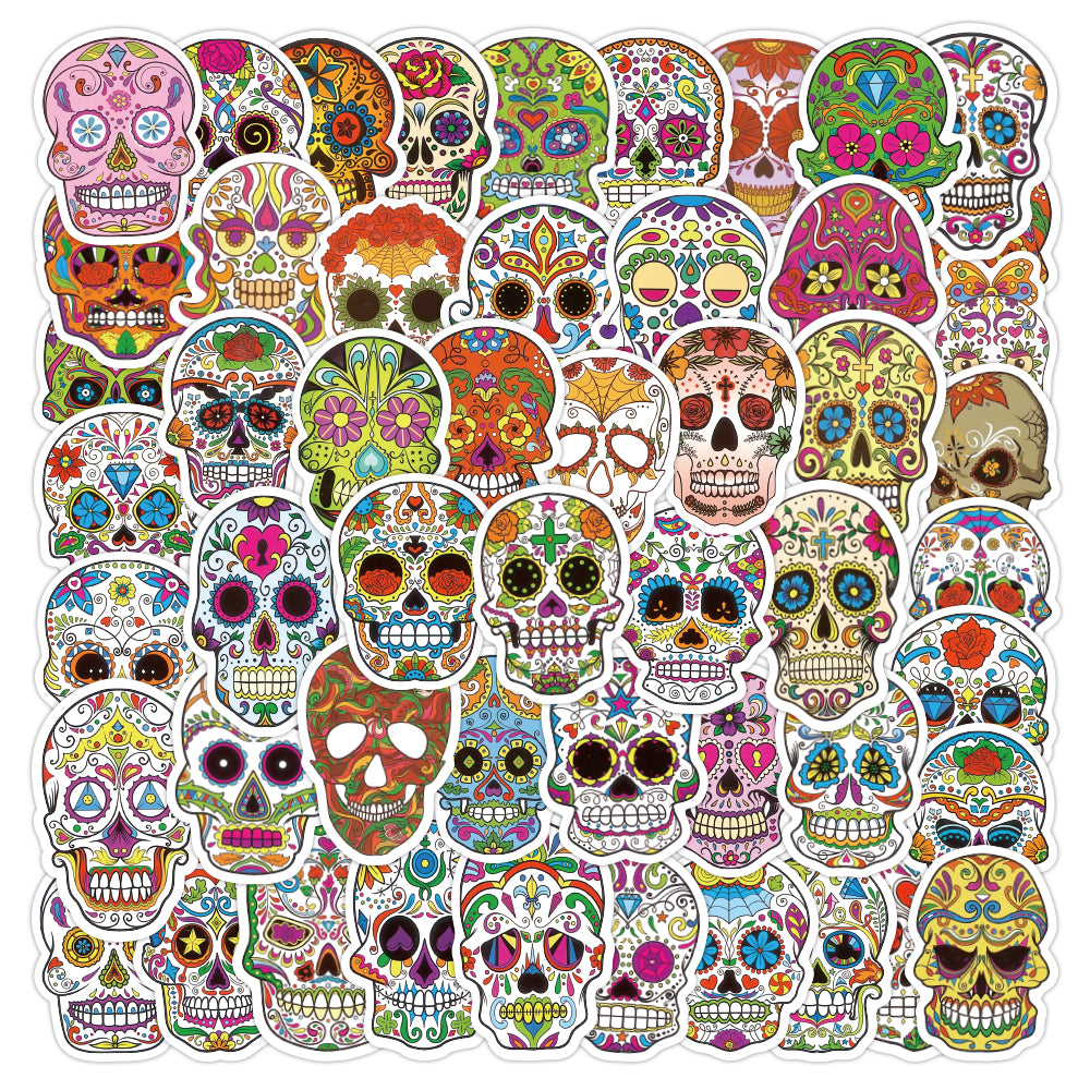 50PCS Colorful Skull Skeleton Graffiti Stickers Pack For DIY Water Bottle Skateboard Motorcycle Travel Luggage Guitar Laptop Waterproof Car Decals