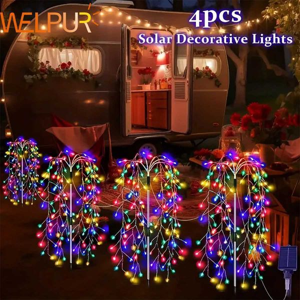 4Pack 680LED Christmas Solar Firecracker Fireworks Lights Outdoor Yard Lawn Garden Decorative Light Party Landscape LightingT250115