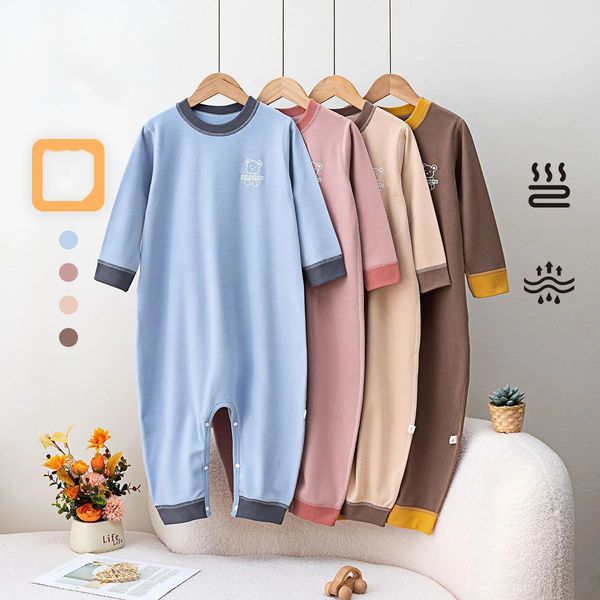 Autumn born Boys Bodysuits Cotton Bear Pattern Long Sleeve Infant Baby Rompers Loose Warm Loungewear Kids Jumpsuits 250110