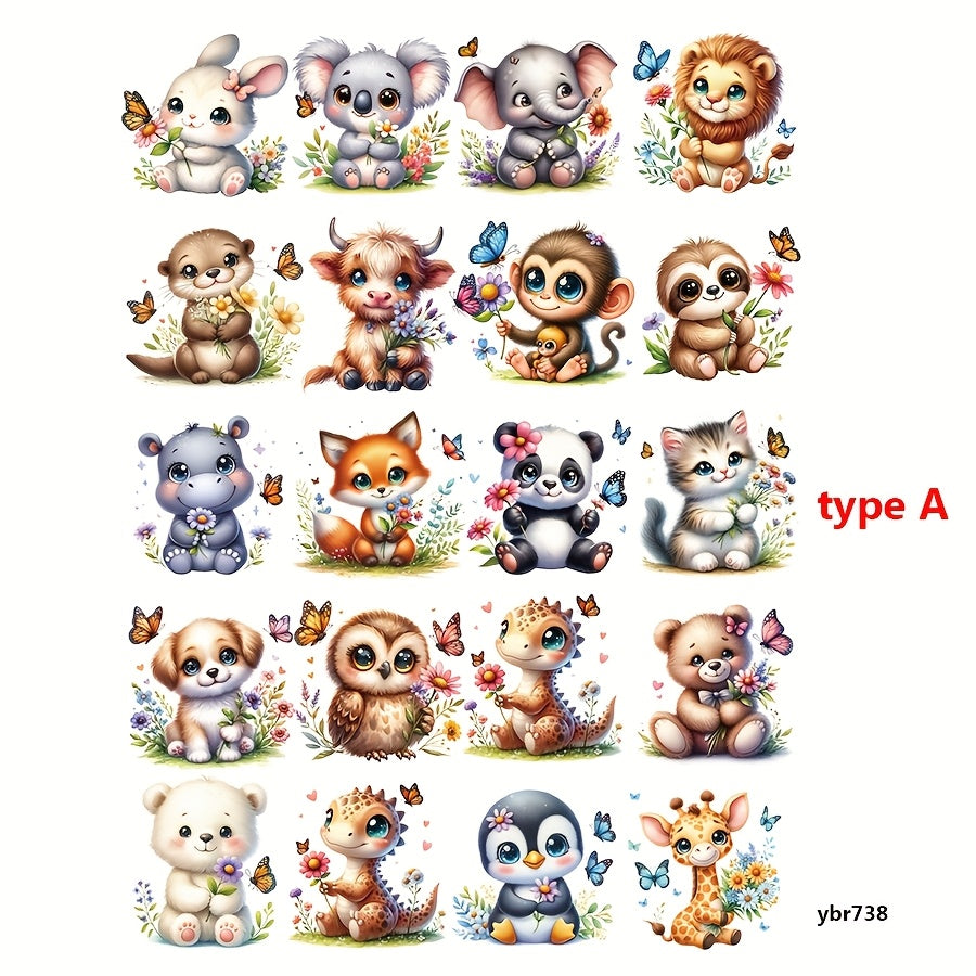 TEMU 1 Pack Spring Animal & Floral Sticker Set - Cute Cartoon Fox, Lion, Giraffe, Owl & Butterflies Design For Scrapbooking, Diy Crafts, And Photo