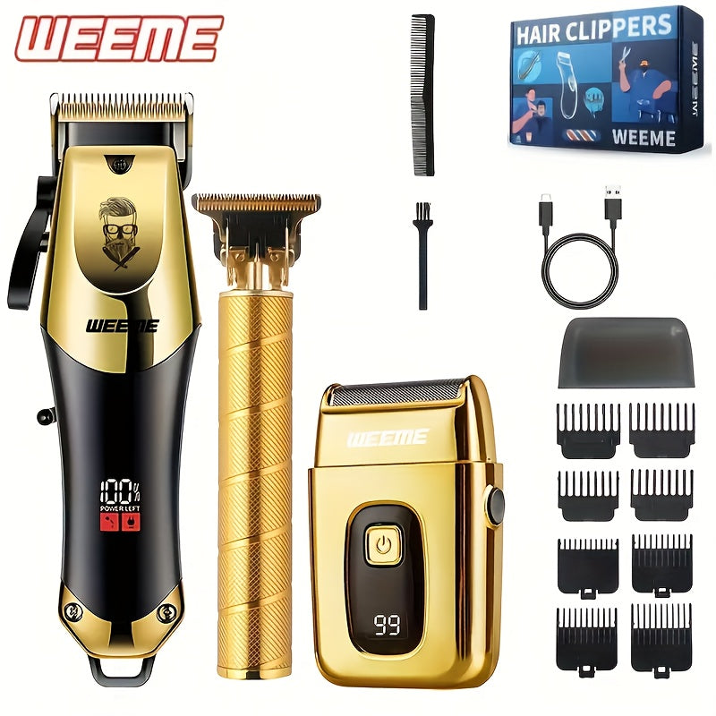 TEMU Weeme &shaving Kit 1-2-3pcs Set, Hair Clippers, Usb Rechargeable, 8 Guide Combs, Trimmer And Shaver, With Cleaning Brushes And Comb, Gift For