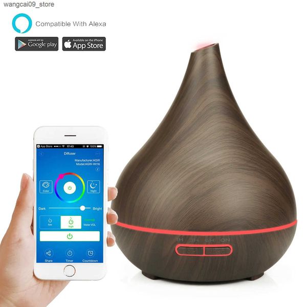 Humidifiers Smart WiFi Wooden Essential Oil Diffuser Air Humidifier Voice Control Humificador For Bedroom Home Plants Support HomeKit J24111