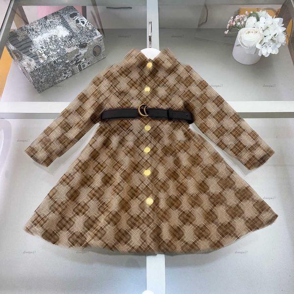 Top Girls dress Leather belt trim kids dress high-quality girls dresses Long sleeves baby skirt Baby Clothes
