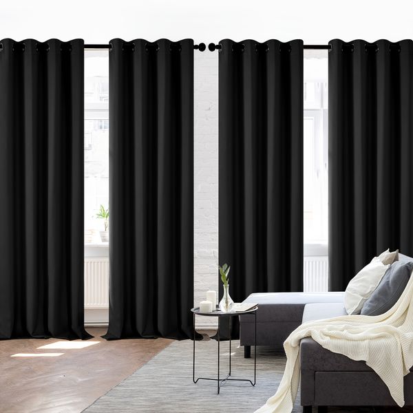 4 Panels Room Darkening Blackout Curtains Solid Thermal Insulated Sun Blocked Grommet Curtain For Halloween Decor Bedroom Hotel Living Room
