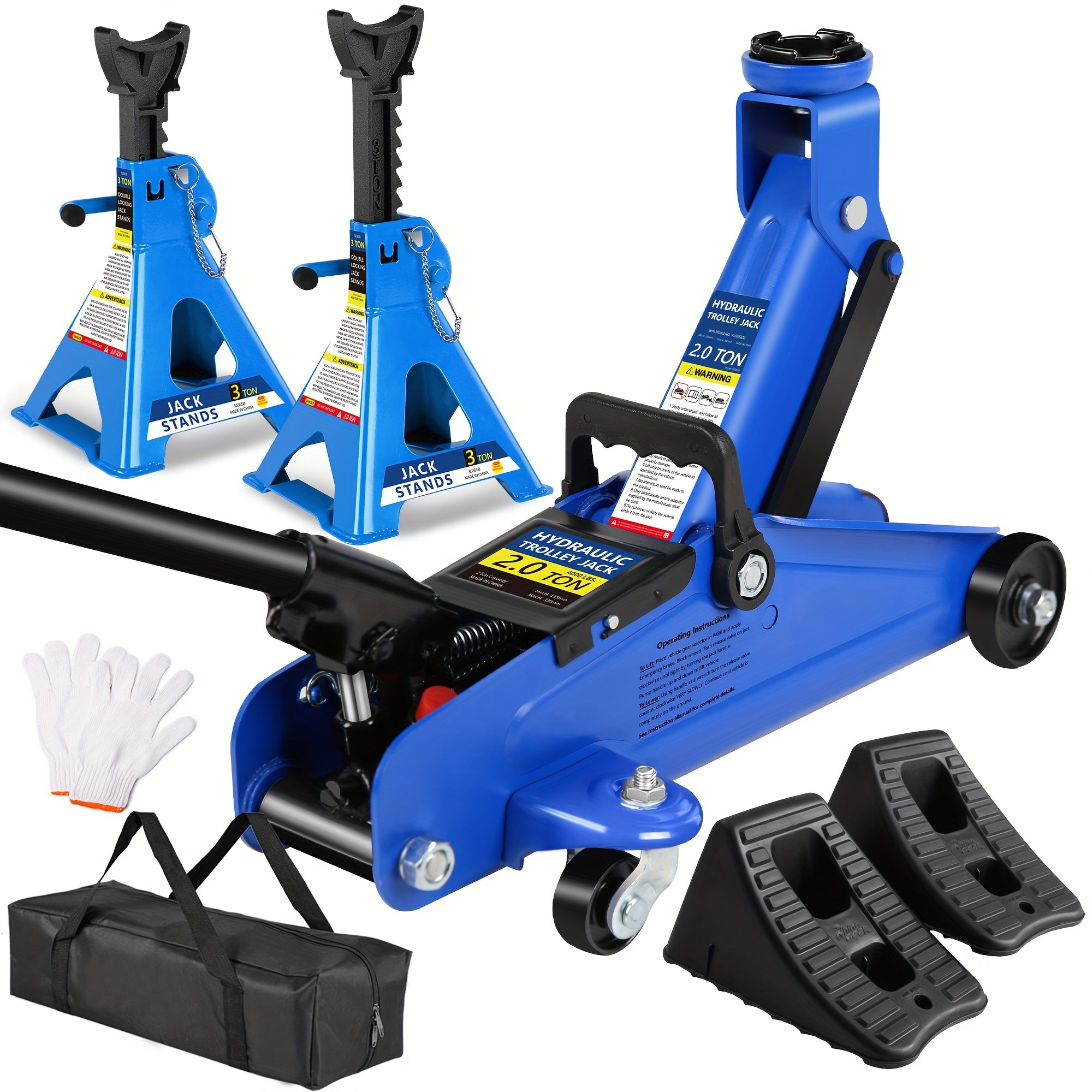 TEMU 2-2.5-3 Ton Capacity Floor Car Jack Low Profile Garage Hydraulic Trolley Service Lift Floor Jack Combo With With 2 Ratchet Stands, Tire Repair