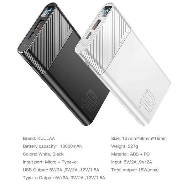 Cell Phone Power Banks KUULAA Power Bank 10000mAh QC PD 30 PoverBank Fast Charging PowerBank 10000 mAh USB External Battery Charger For iPho