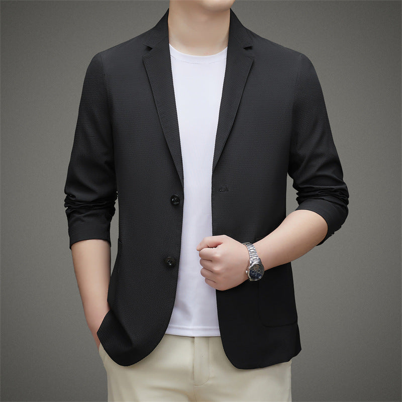 K650 Men&#039;s Autumn Single-Breasted Slim Fit Suit with Stand Collar Embroidery