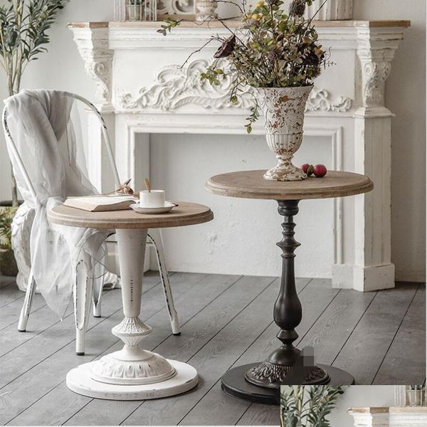 Dining Room Furniture Solid Wood Iron Table Retro Old American Loft Industrial Style Bedroom Small Round Tables Drop Delivery Home Gar Otihv