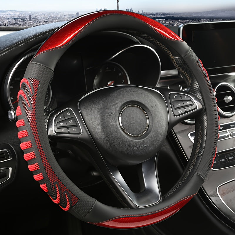 TEMU Sporty Honeycomb Grip Steering Wheel Cover - Rubber Material, No , Universal Fit, Non-slip, , Comfortable Design, Suitable For Use