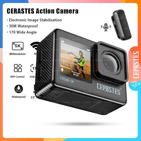Sports Action Video Cameras CERASTES Action Camera 5K 4K 60F WiFi Anti-shake Dual Screen 170 Wide Angle 30m Waterproof Sport Camera with Rem