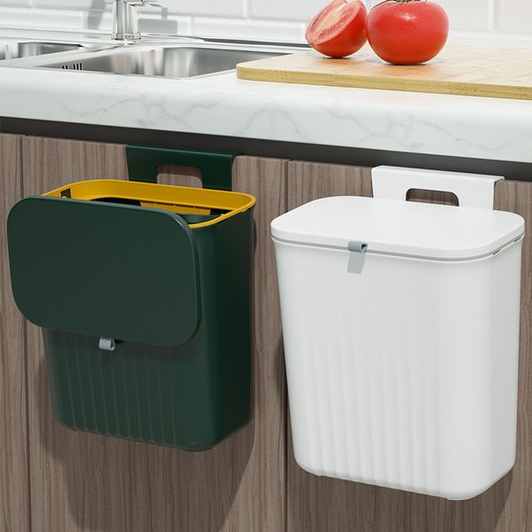 Waste Bins Trash Can Kitchen Storage Bucket Wall Mounted Bathroom Dustbin Recycling Hanging Garbage Waste Bin For Rubbish Basket with Lid 23