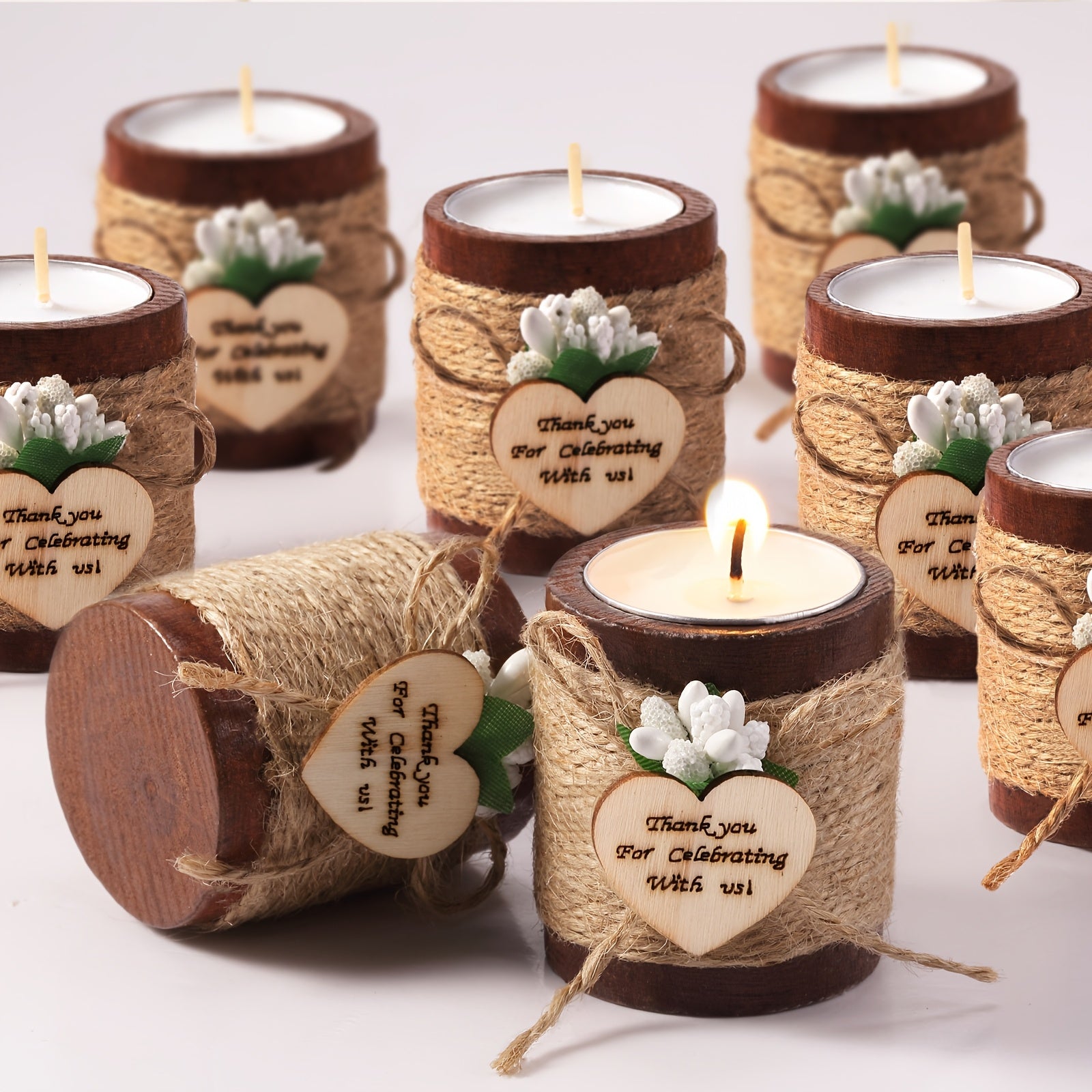 TEMU 12pcs Wood Tealight Candle Holder Bridal Shower Tealight Holder Rustic Wooden Cylinder Candle Holders With Tea Lights Candles For Wedding Baby